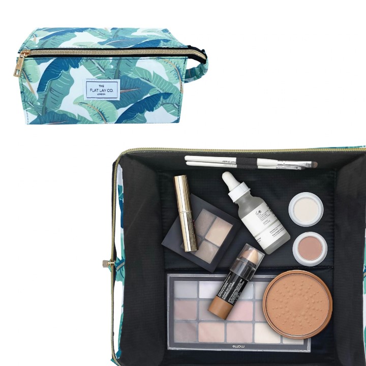 The Flat Lay Co. Tropical Leaves Open Flat Makeup Box Bag - The Beauty Kit
